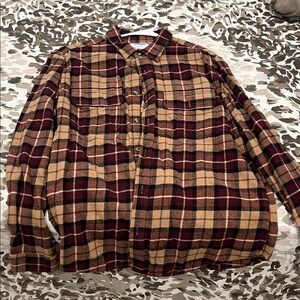 Old Navy Men's Casual Plaid Shirt - Red and Tan